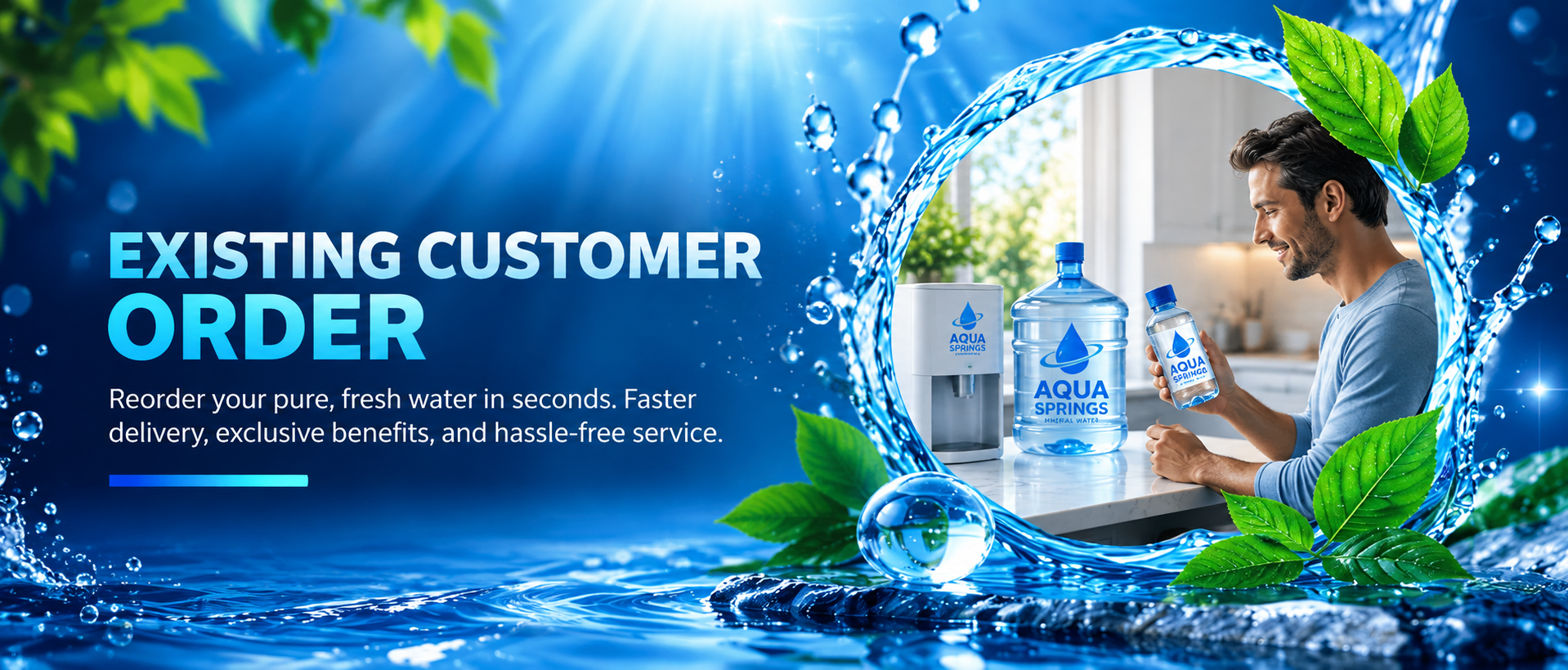 Existing customer order: reorder Aqua Springs water quickly and easily